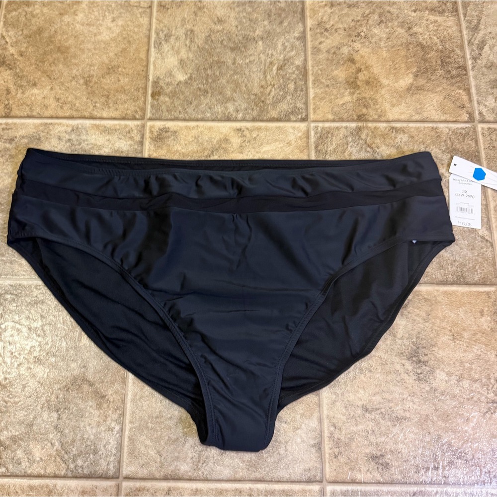 Time and Tru Womens Plus 3X Black High Waist Mesh Inset Bikini Bottom TTSP19503B